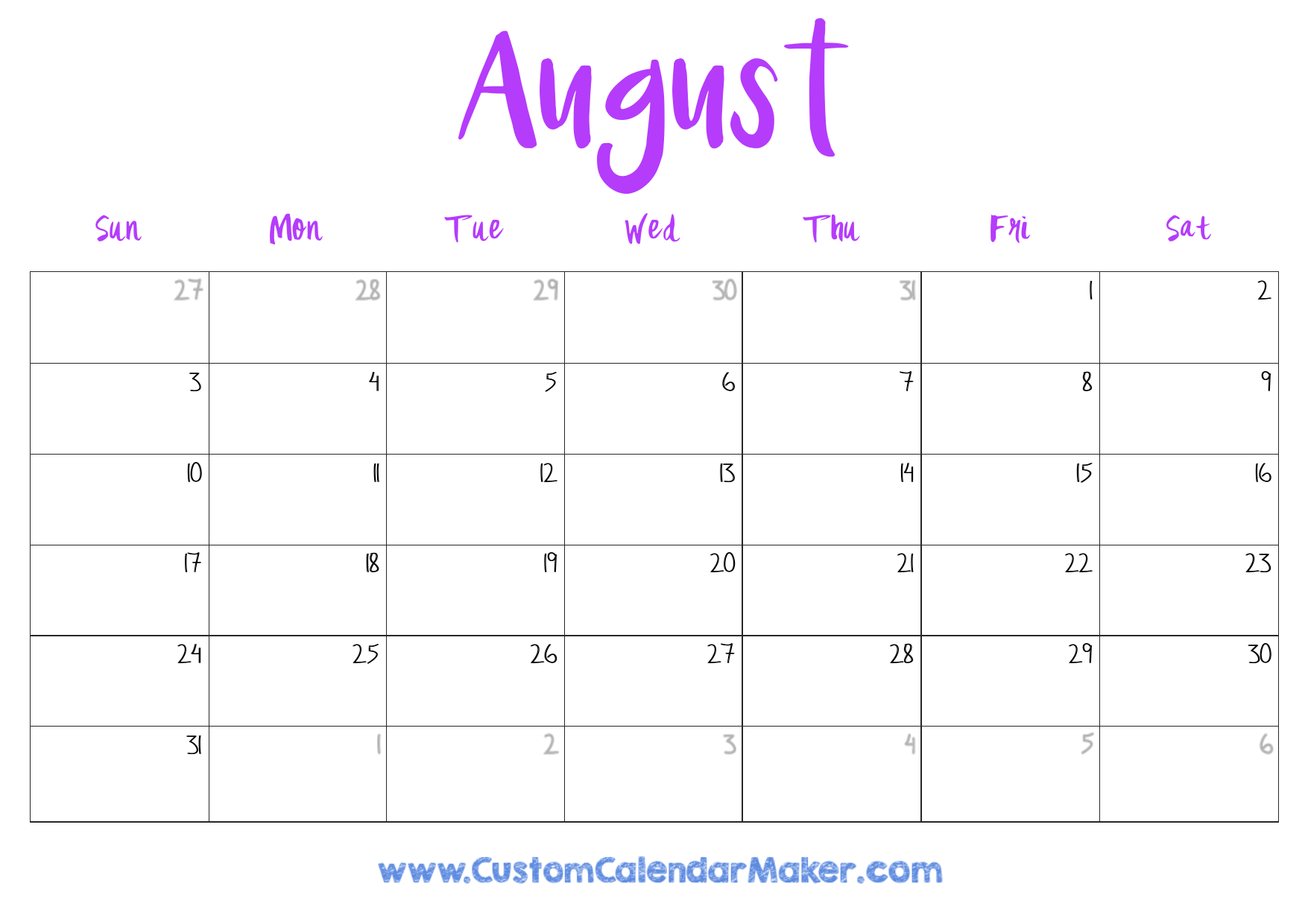 August Calendar To Print 2025