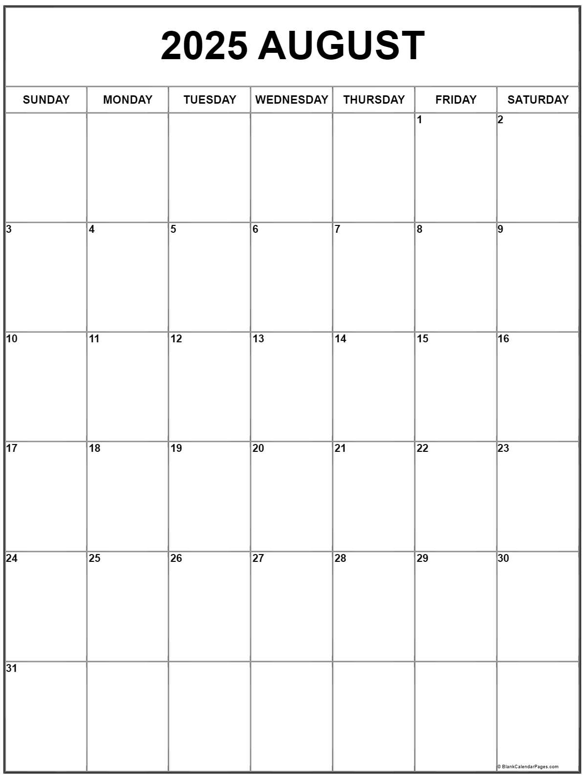 August 2025 List Calendar