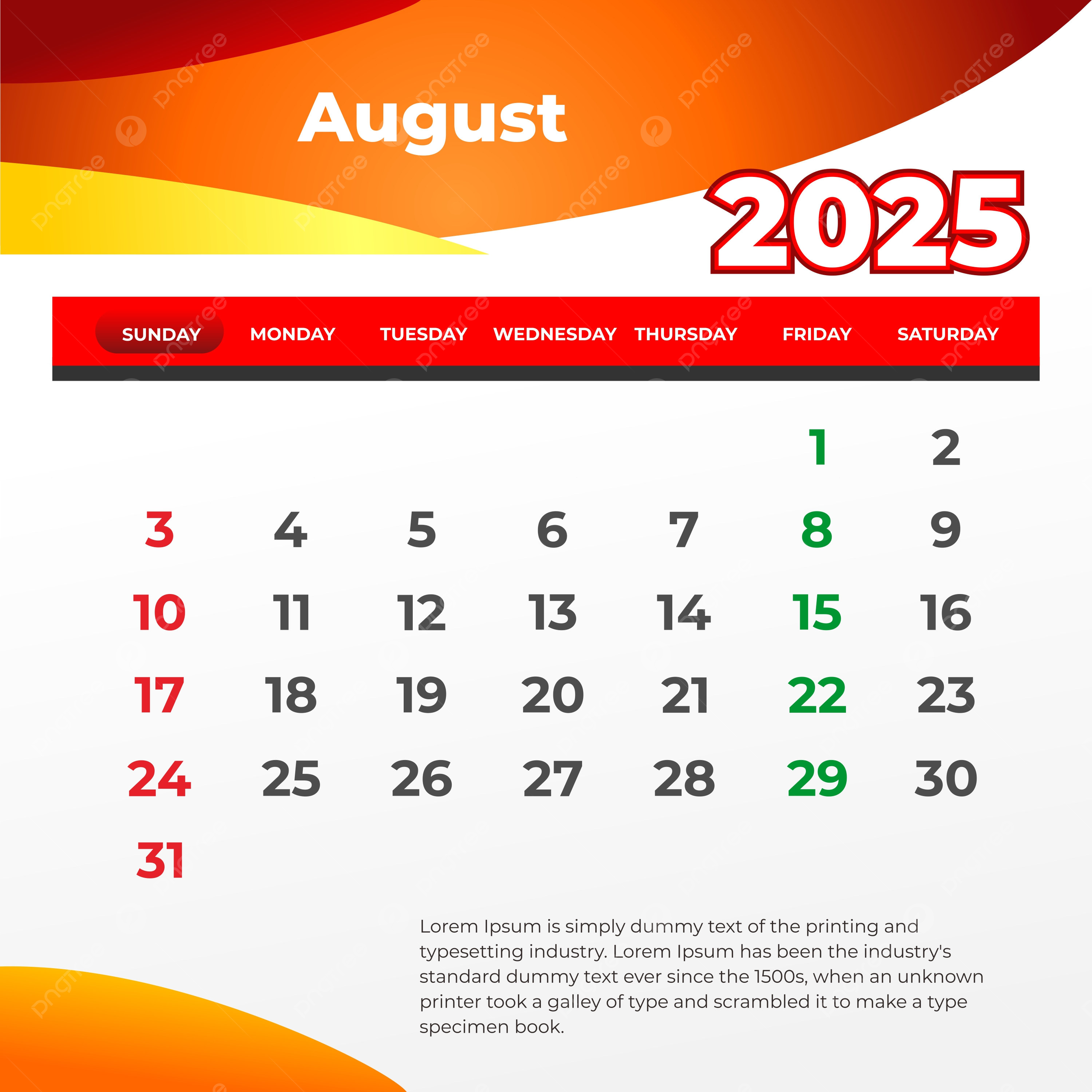 August 2025 Wall Calendar Print And Post On Social Media Vector 