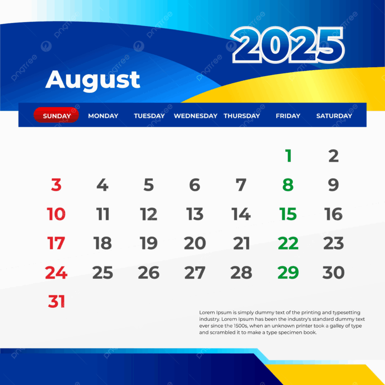 August 2025 Wall Calendar Print And Post On Social Media Vector 