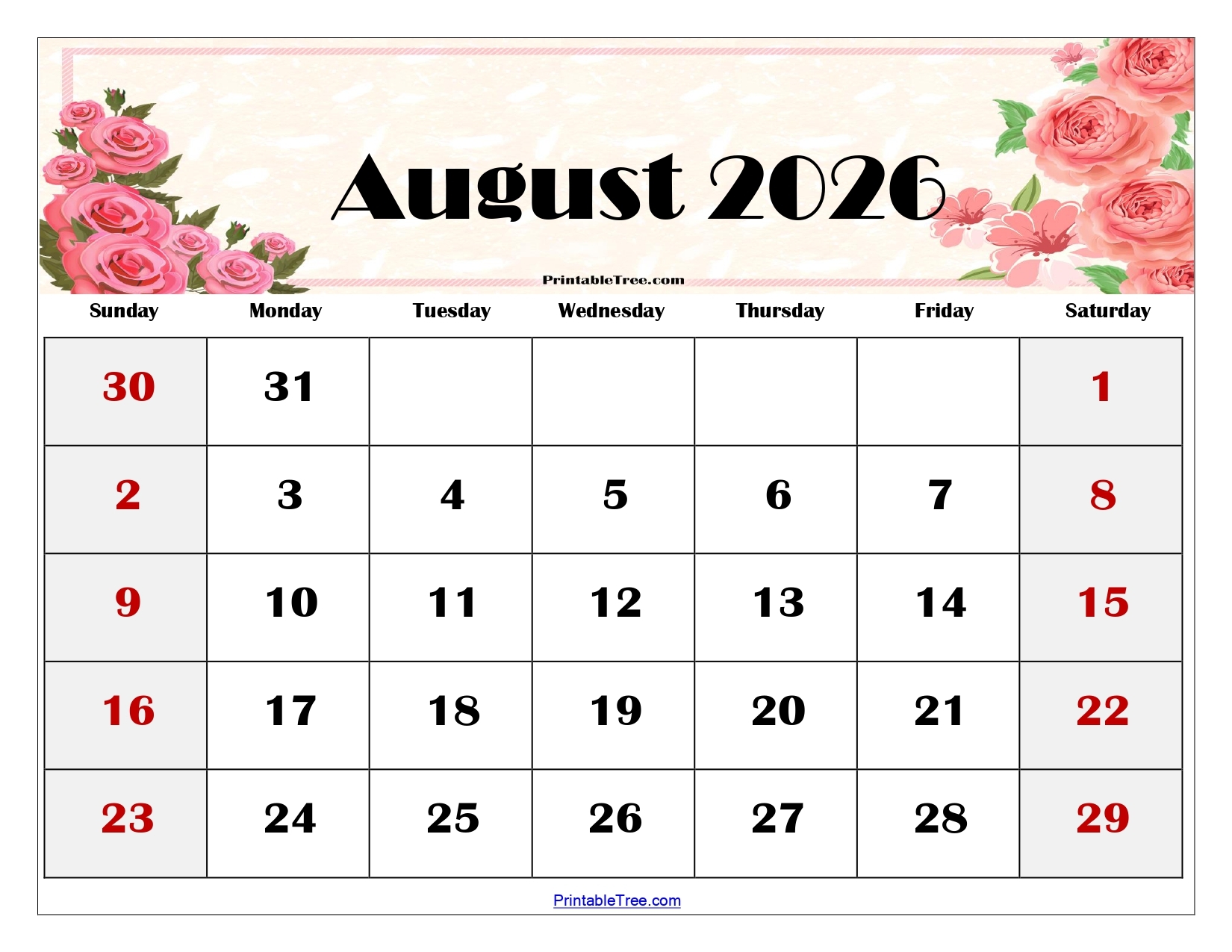 Calendar August 2025-August 2026