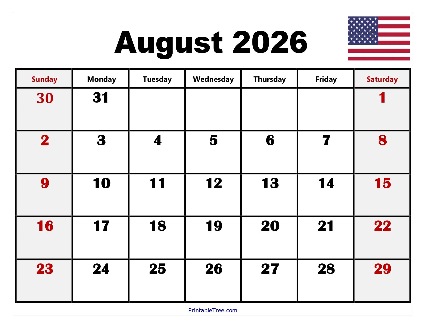 August 2025 - August 2026 Calendar