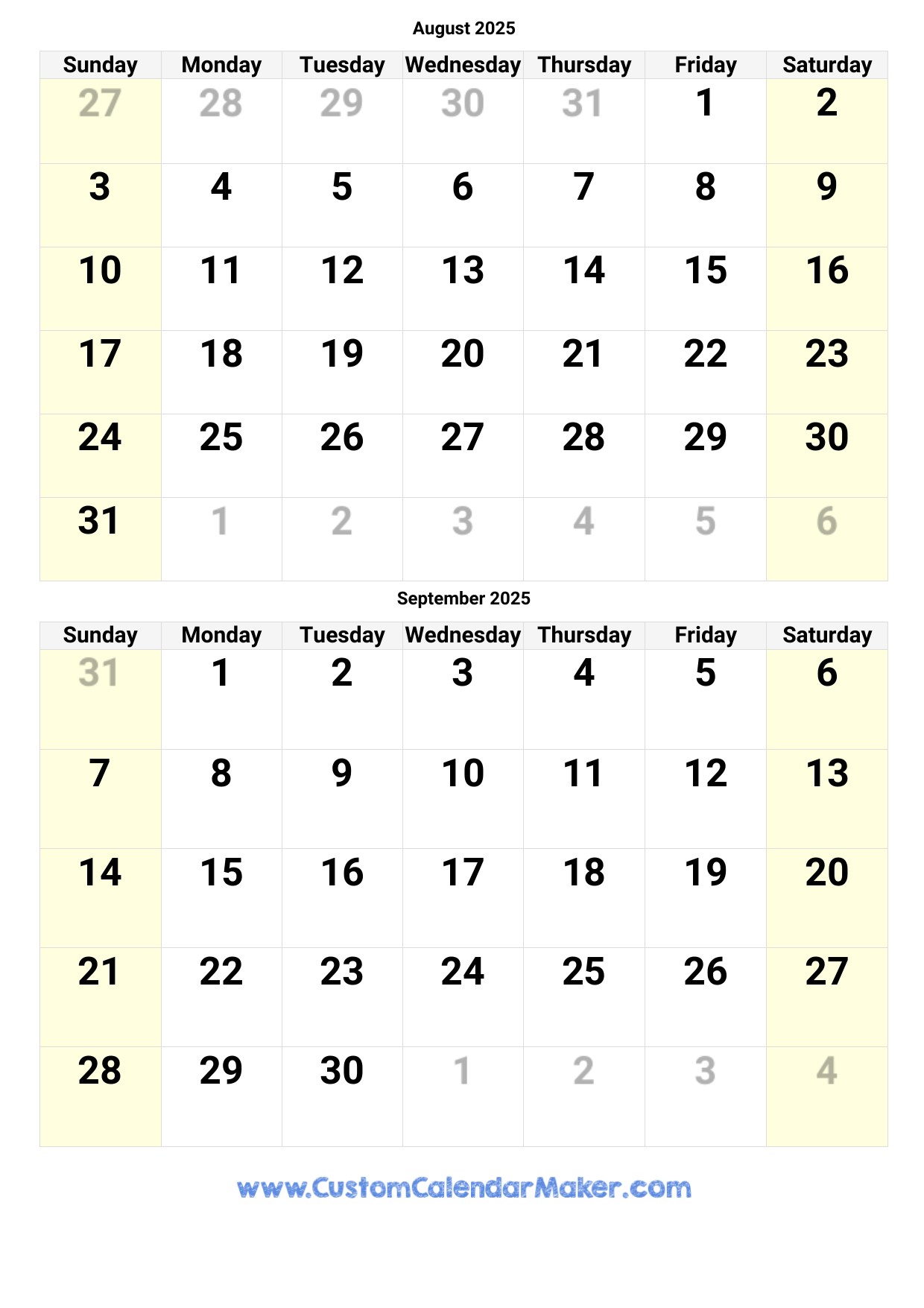 Calendar Aug To December 2025