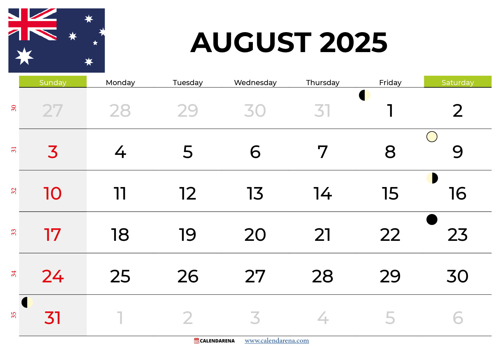 August 2025 Calendar Holiday List