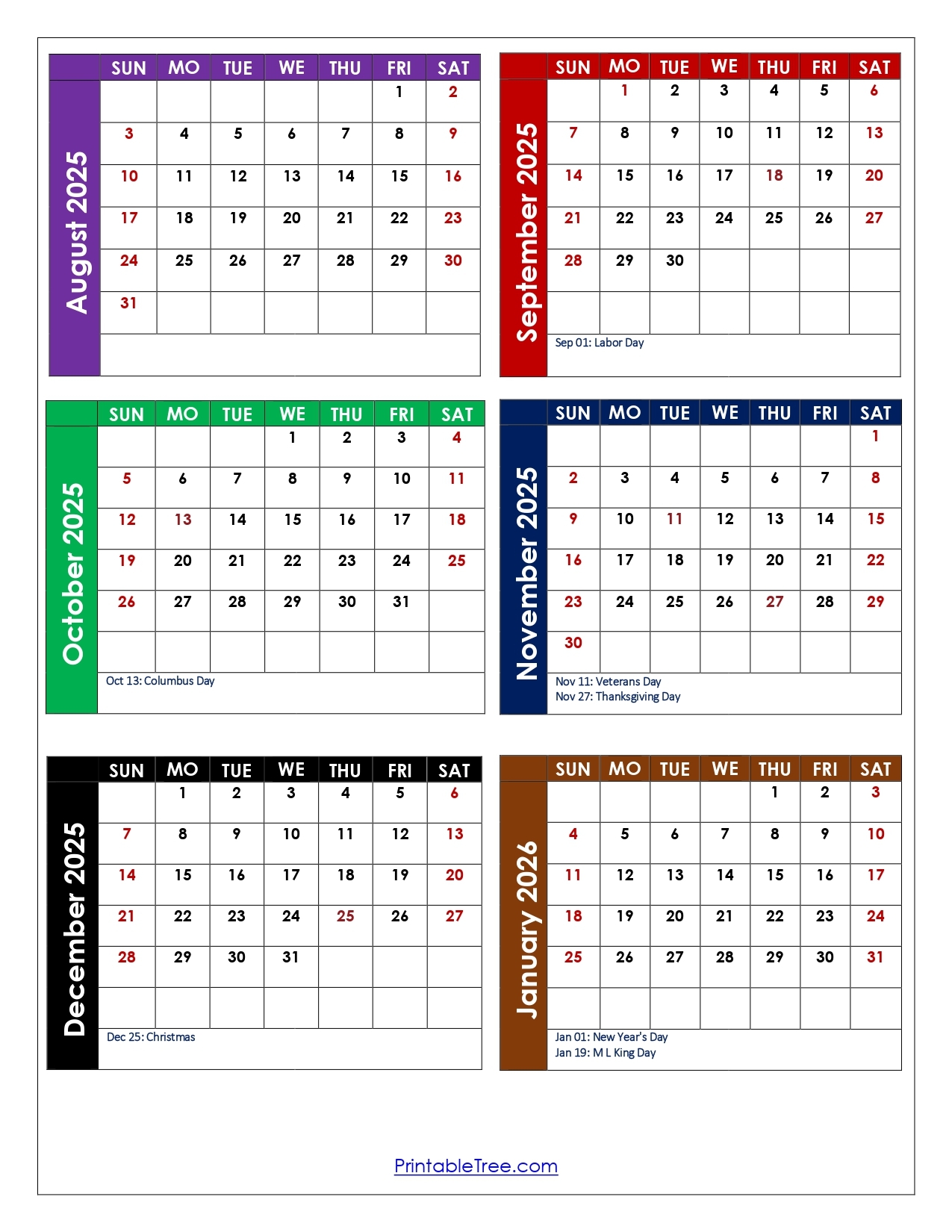 August 2025 To December 2026 Calendar