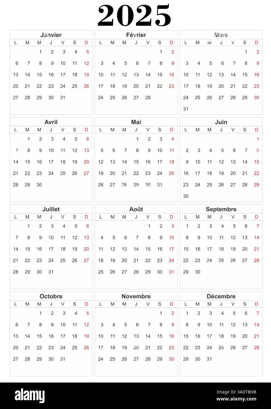 Calendar 2025 French Hi res Stock Photography And Images Alamy