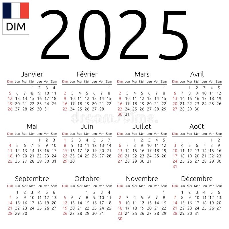 Calendar 2025 French Sunday Stock Vector Illustration Of Date 