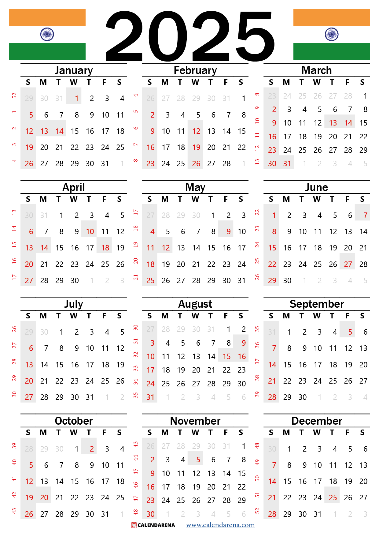 September Calendar 2025 India