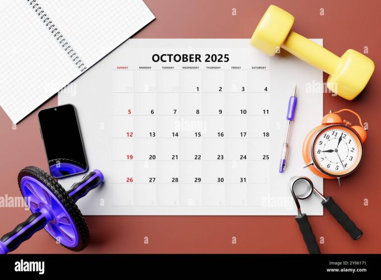 Calendar 2025 October Monthly Planner Template For Corporate Design With Sports Equipment And Phone Stock Photo Alamy