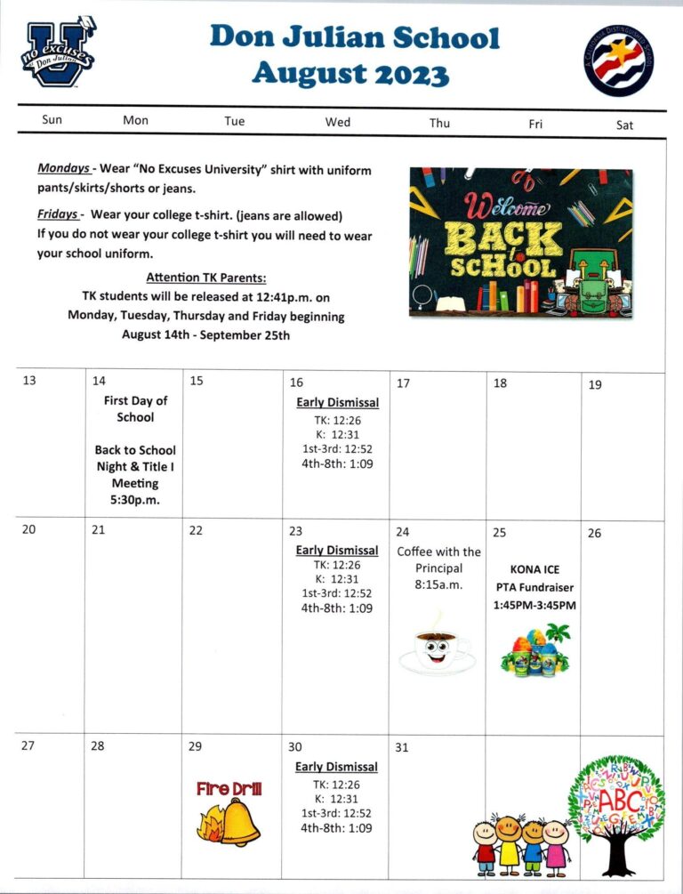 Calendar About Our School Don Julian Elementary School