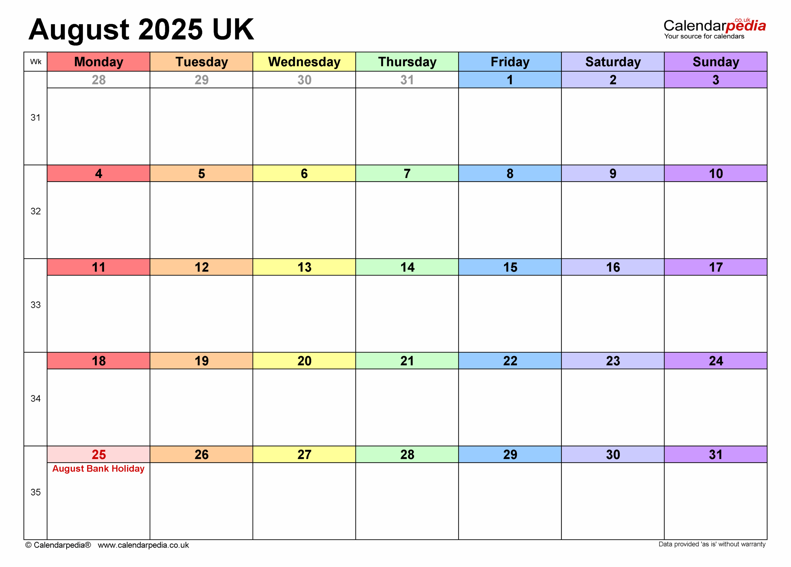 Large August 2025 Calendar Printable