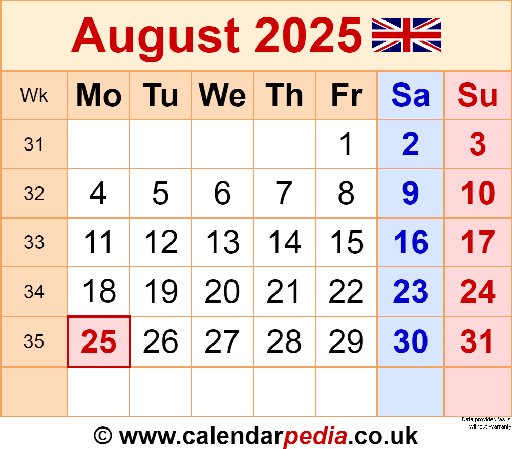 Calendar August 2025 Online