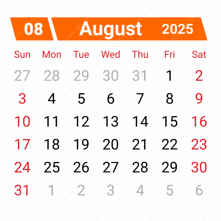 Calendar August 2025 Vector Calendar August Calendar August 2025 Calendar 2025 PNG And Vector With Transparent Background For Free Download