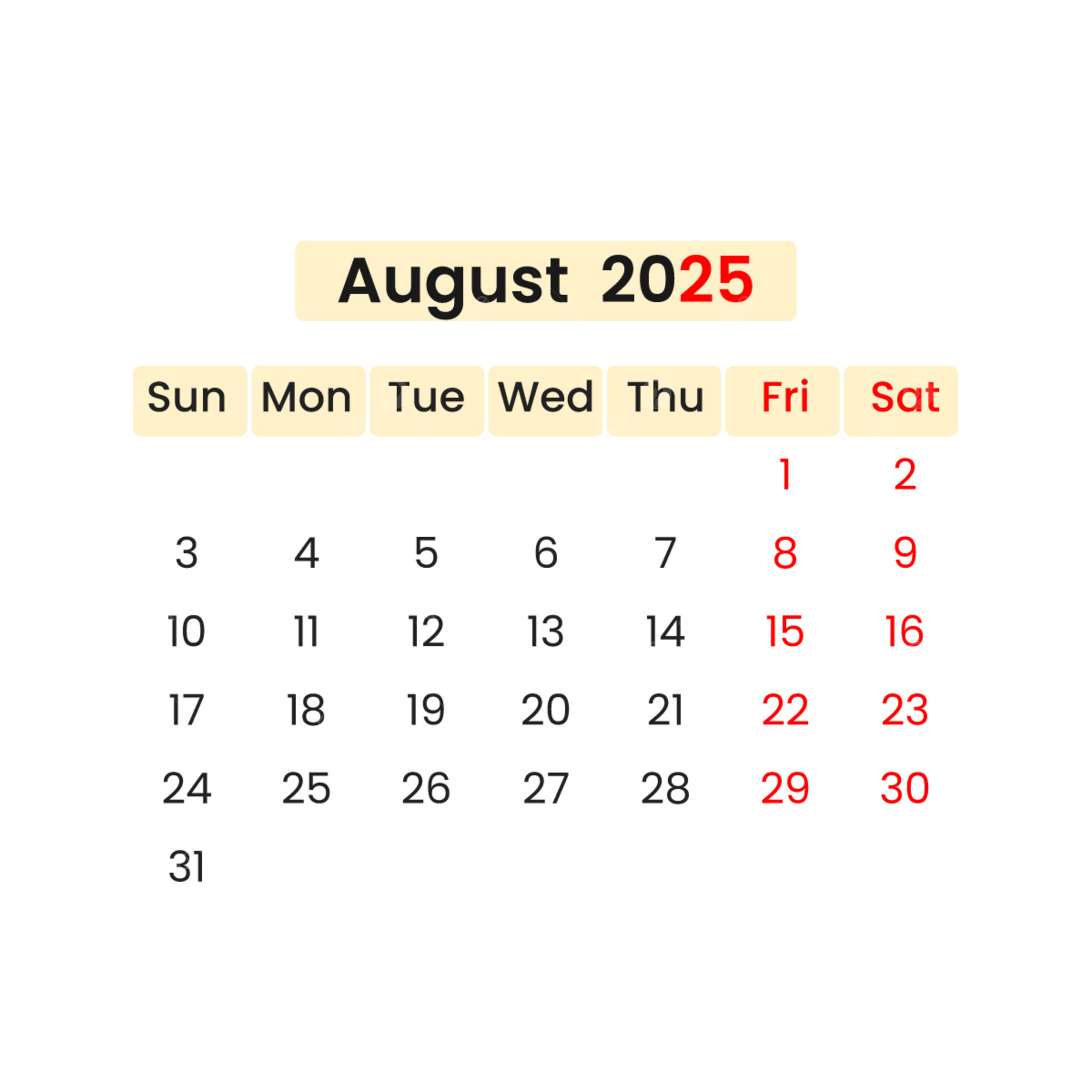 National Day Of Calendar August 2025