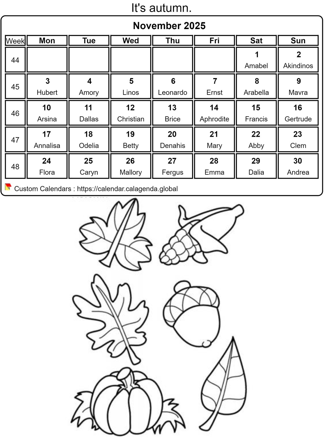 Calendar Coloring November 2025