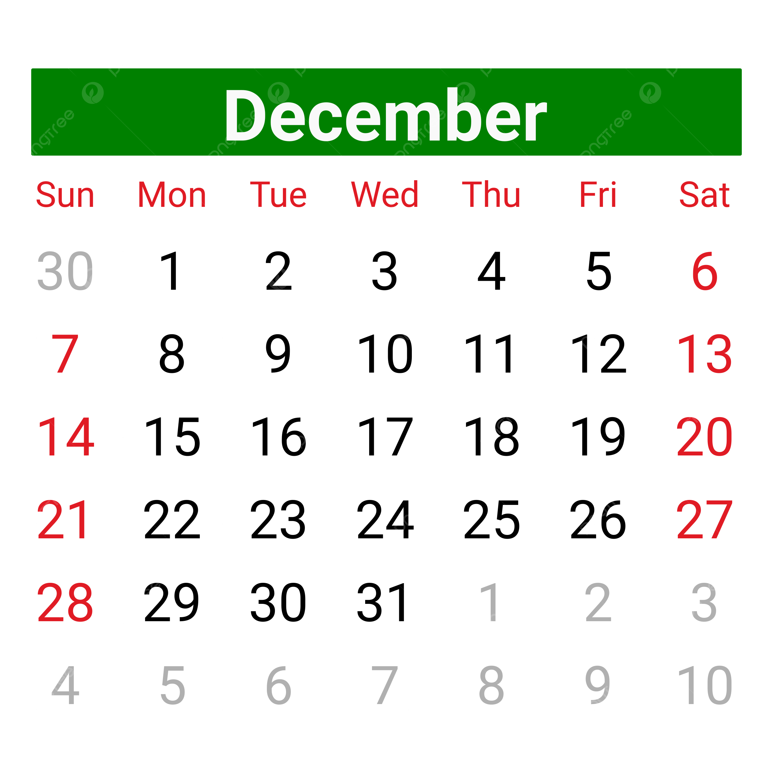 Calendar December 2025 Vector Calendar 2025 December 2025 Monthly PNG And Vector With Transparent Background For Free Download