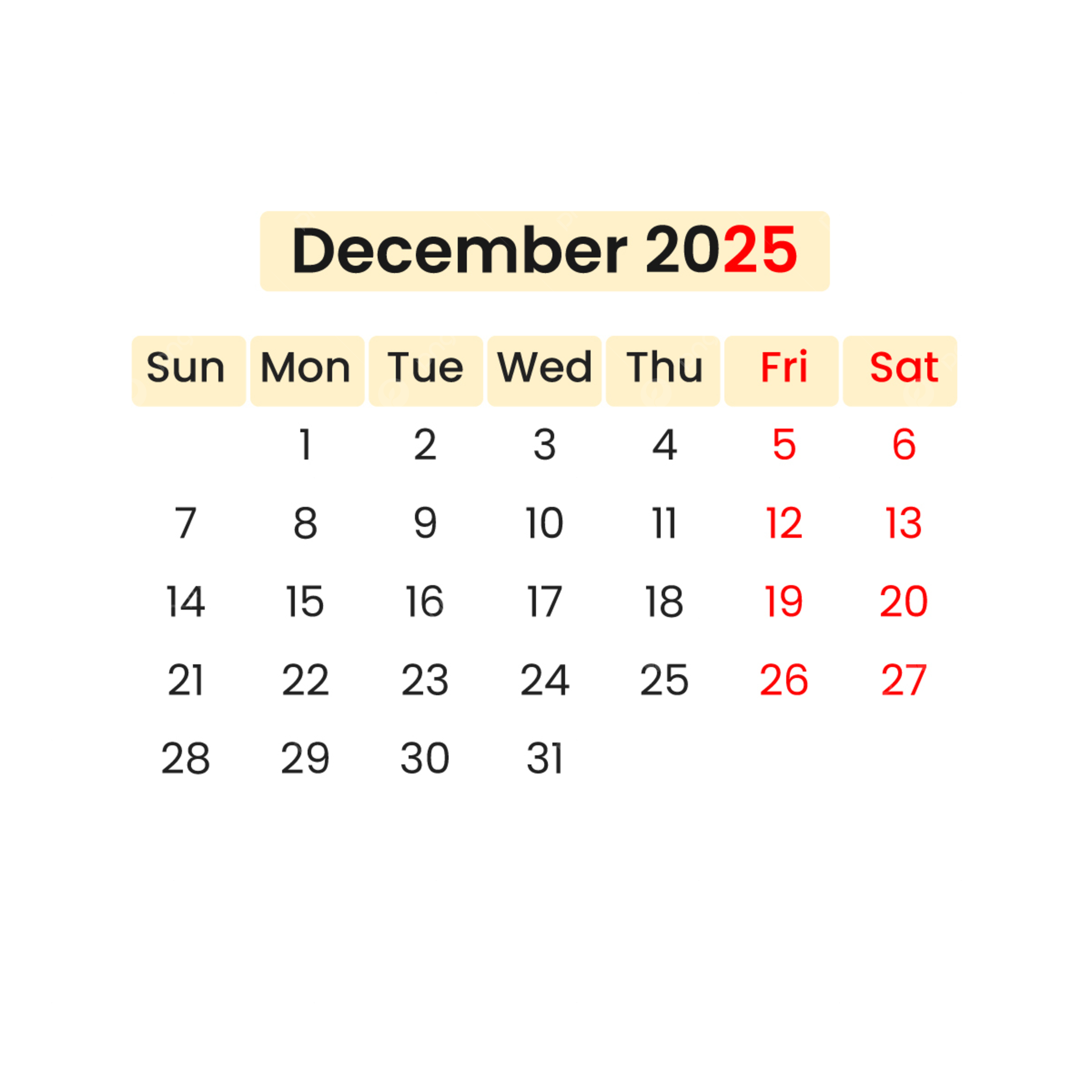 Calendar December 2025 Vector With National Holidays And Colorful Template Download On Pngtree