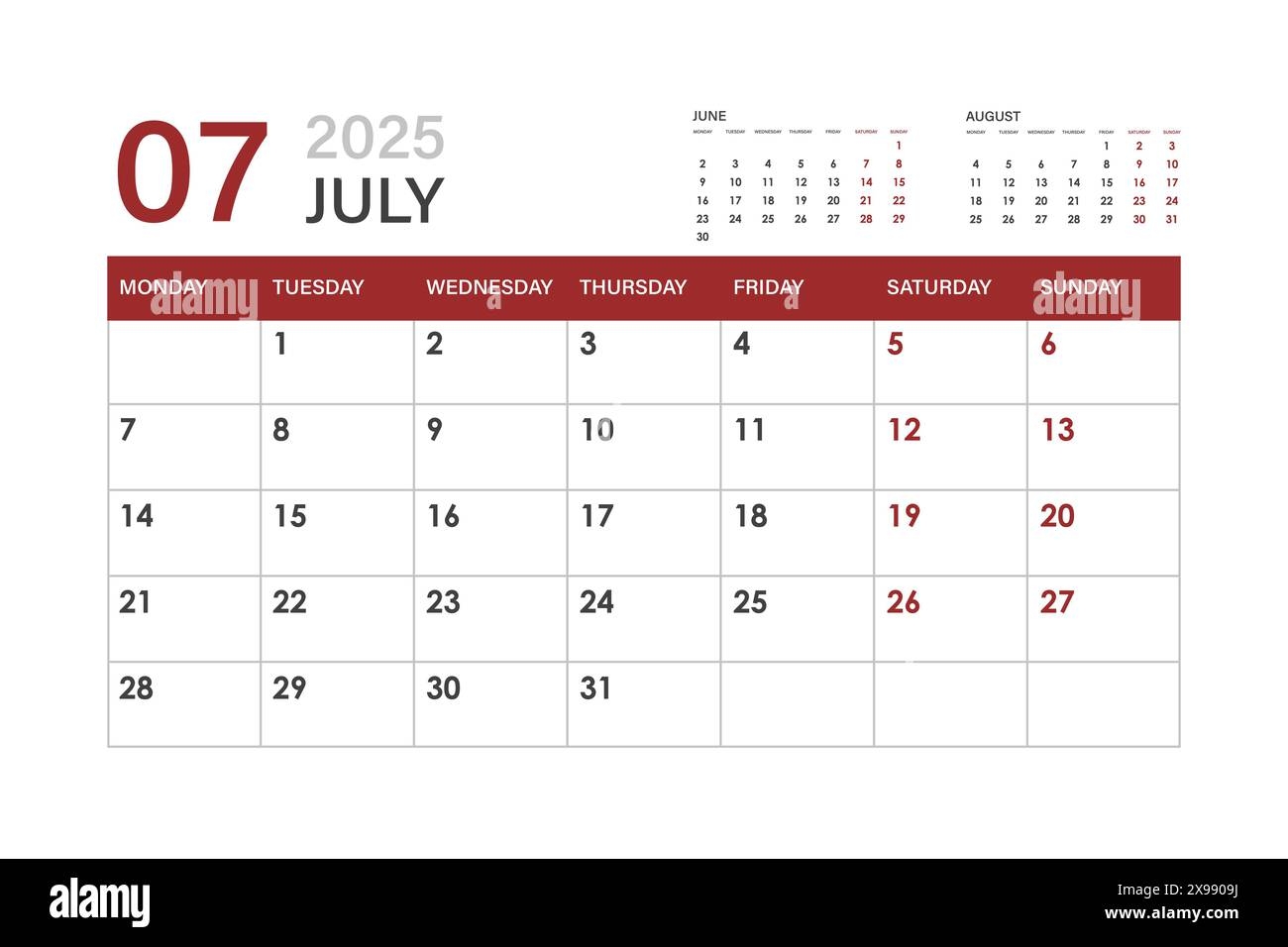 July Calendar 2025 Weekly