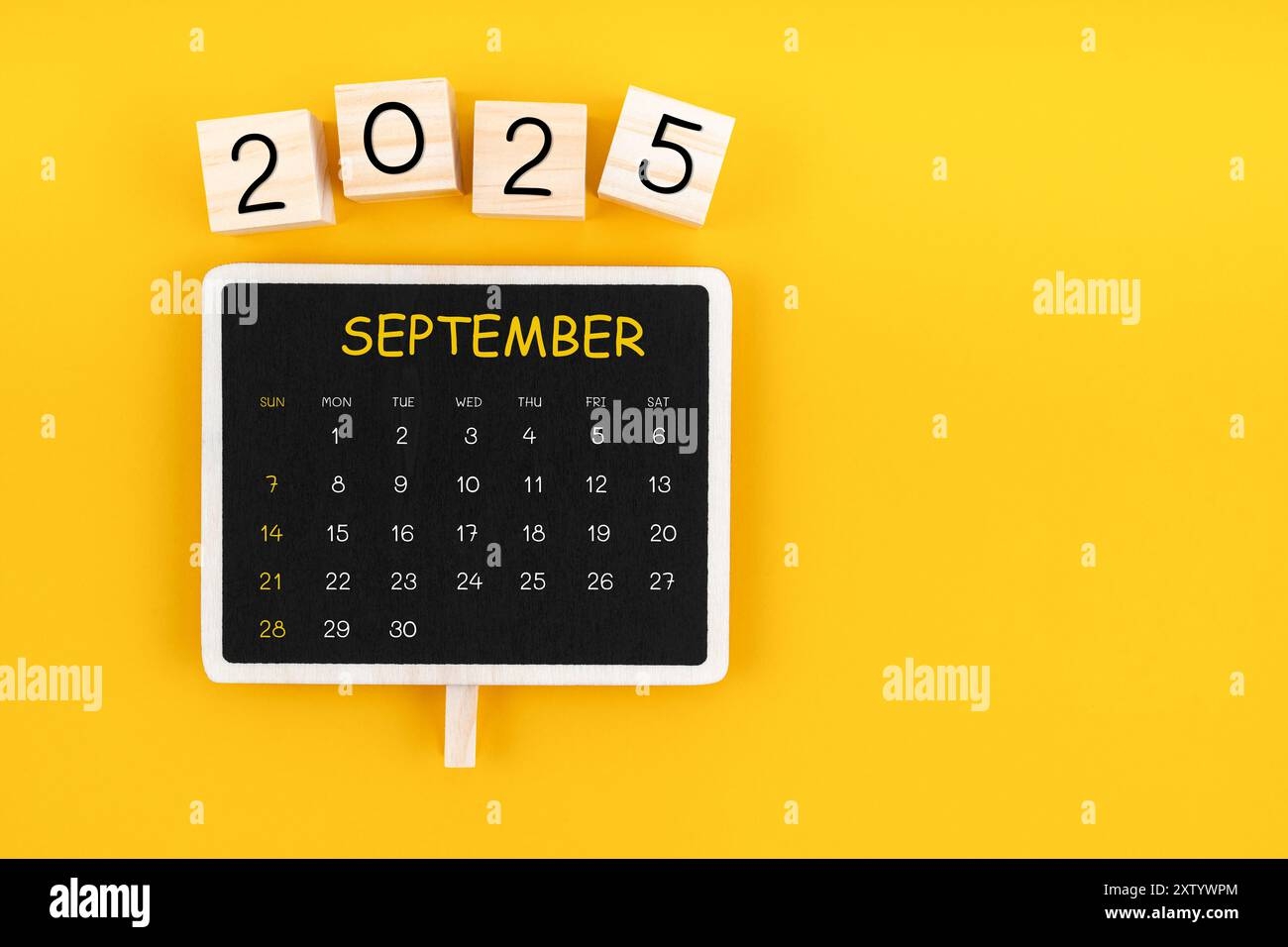 Calendar For September 2025 In Black Chalkboard With Copy Space On 