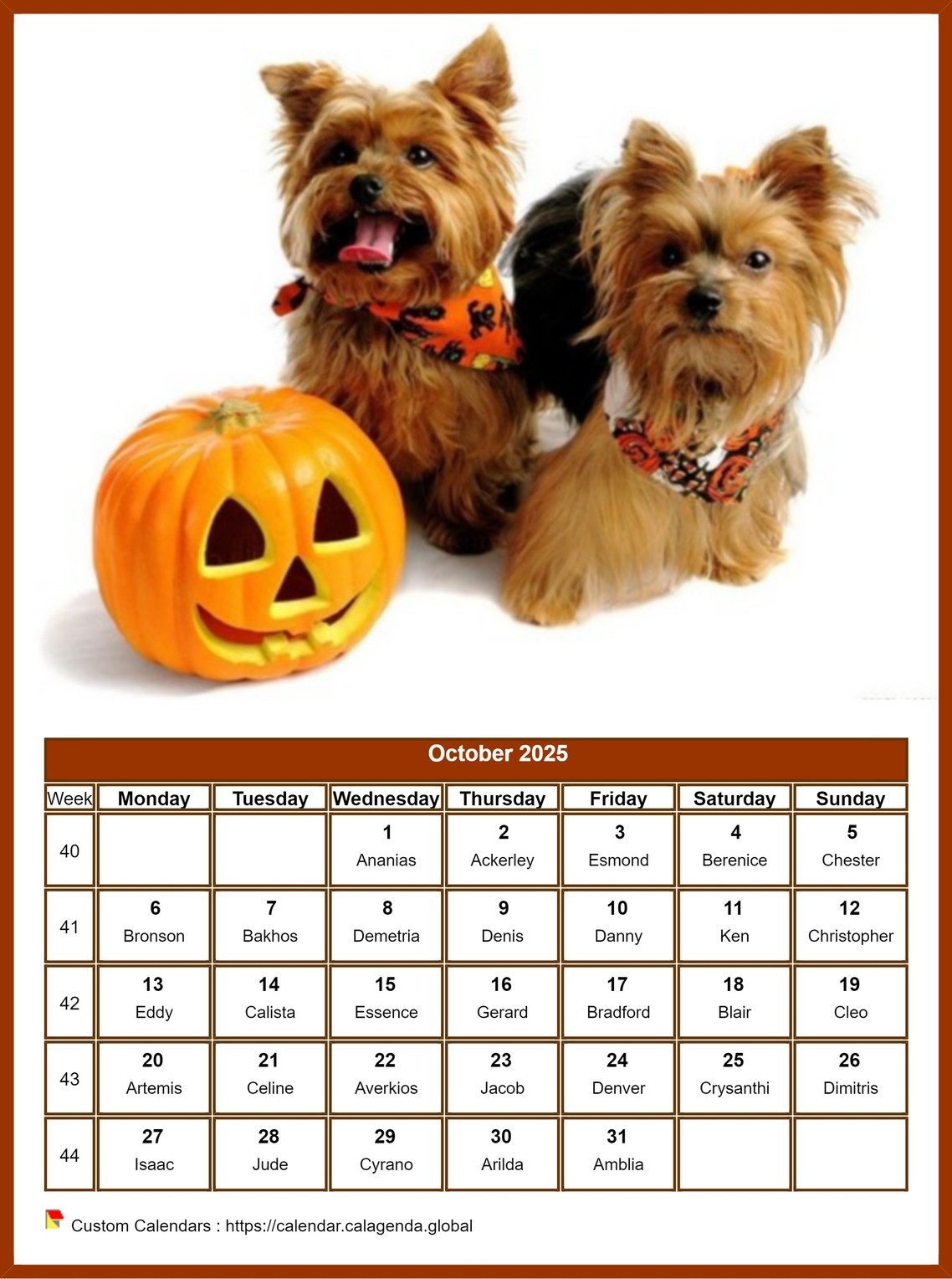 Calendar October 2025 Dogs