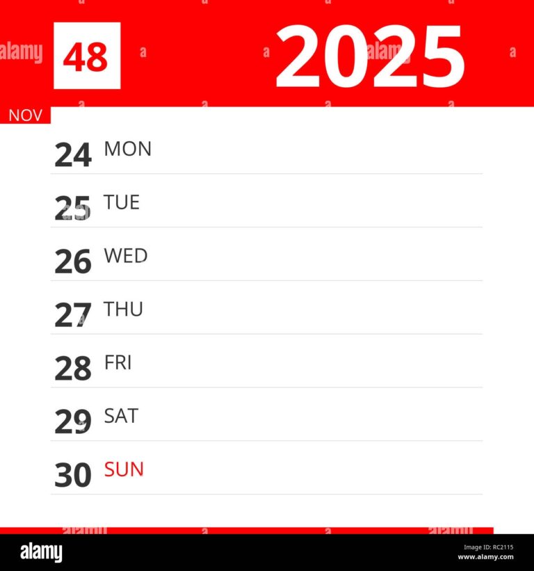 Calendar Planner For Week 48 In 2025 Ends November 30 2025 Stock Photo Alamy