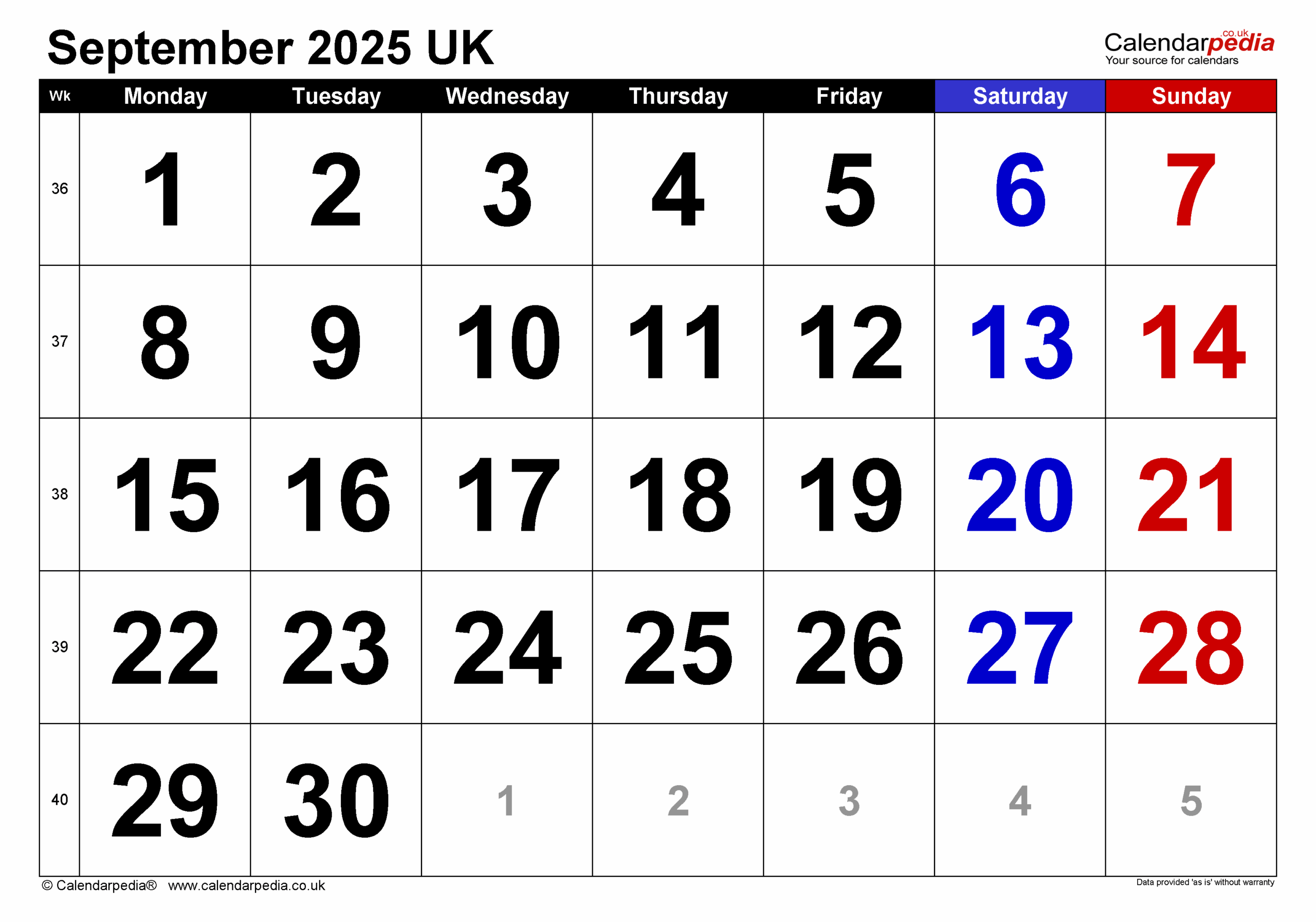 September 2025 Calendar Excel Download