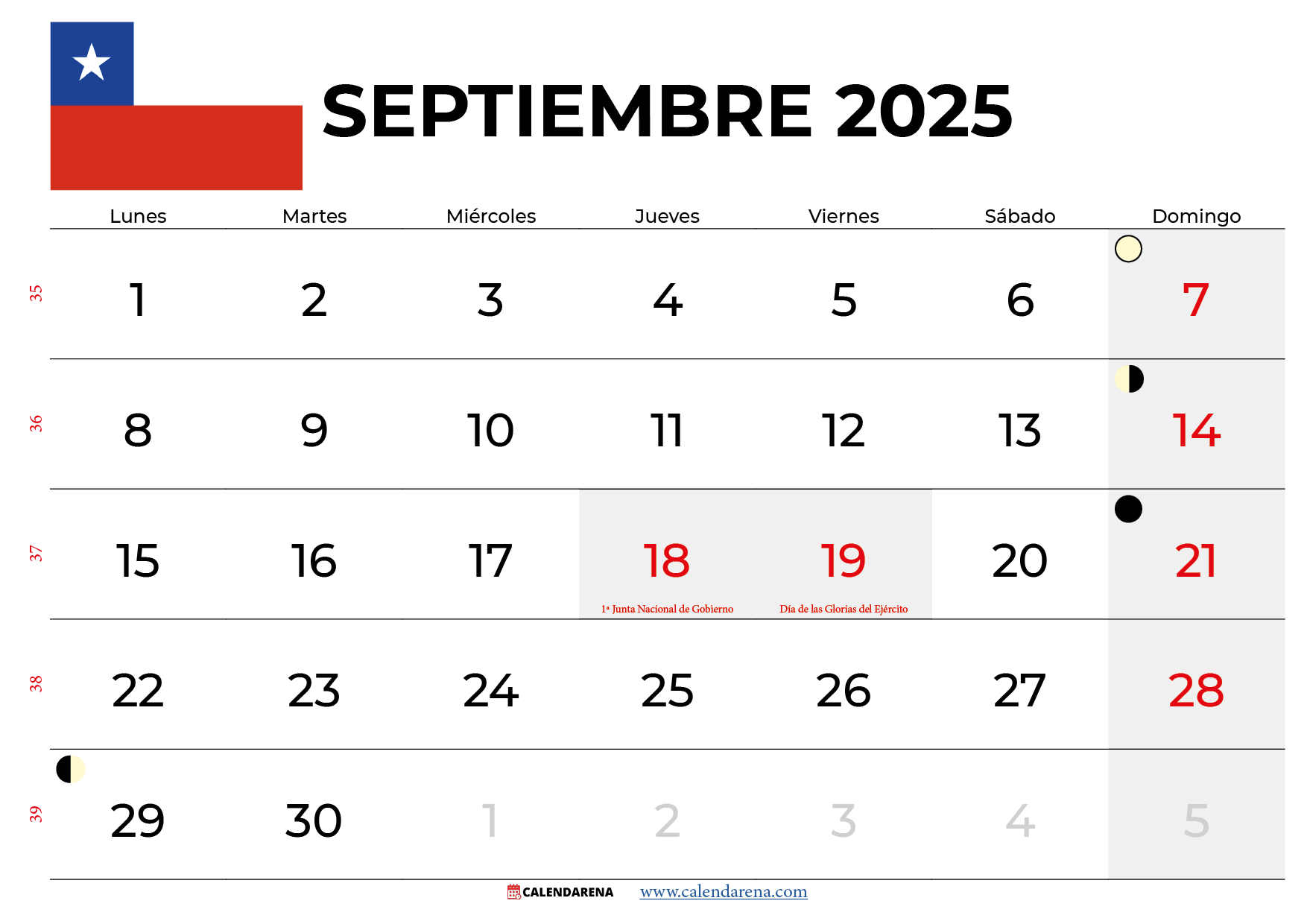 Calendario Septiembre 2025 Chile