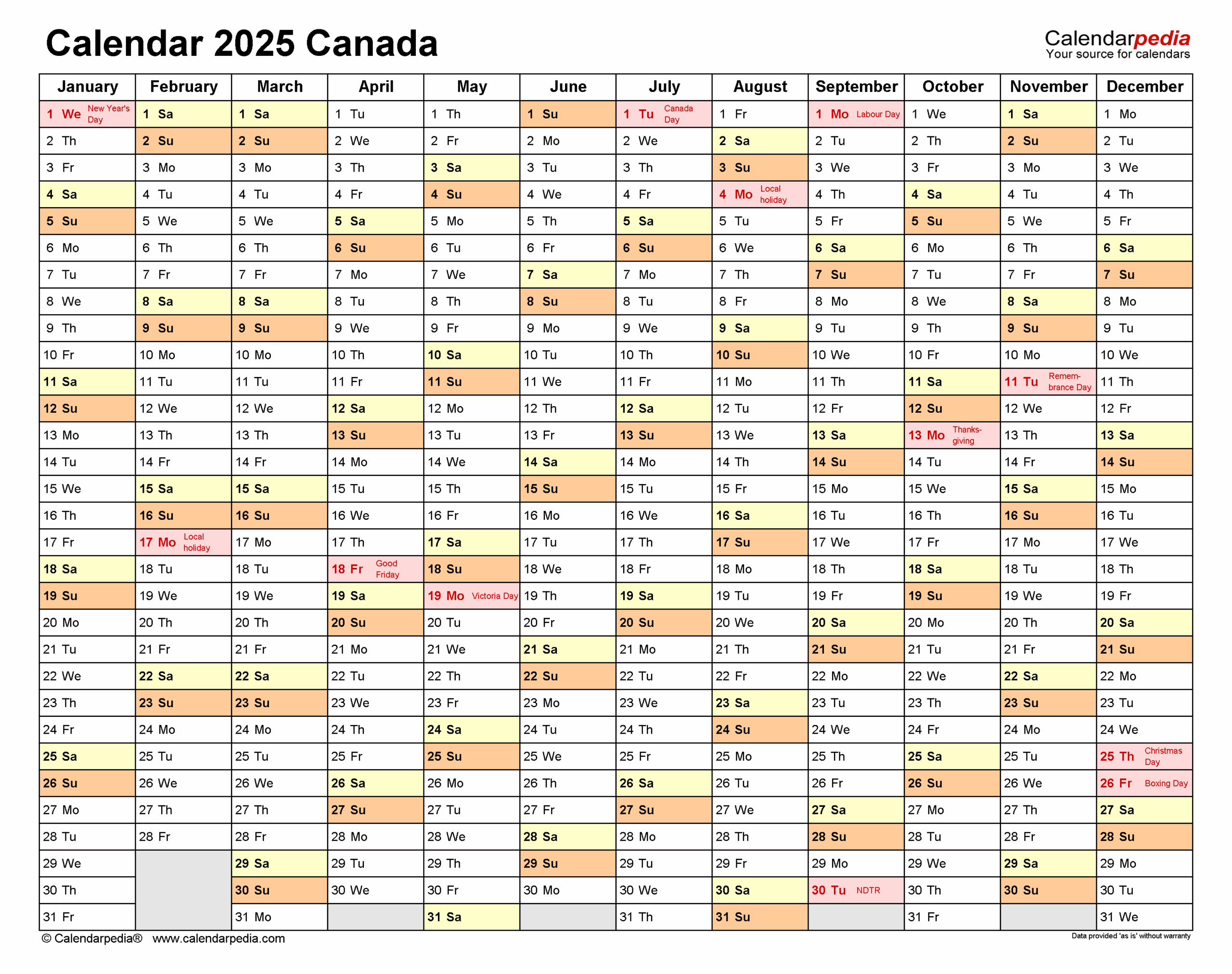 July Calendar 2025 Canada