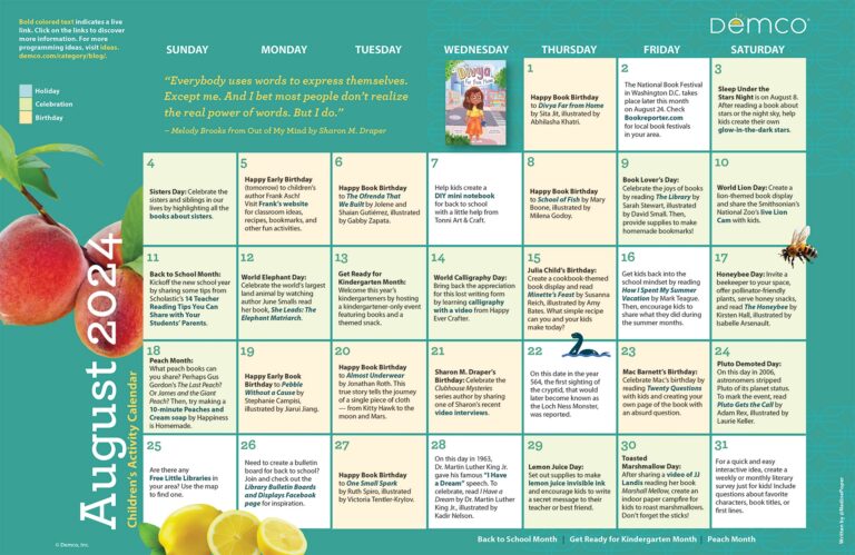 Children s Activity Calendar August 2024