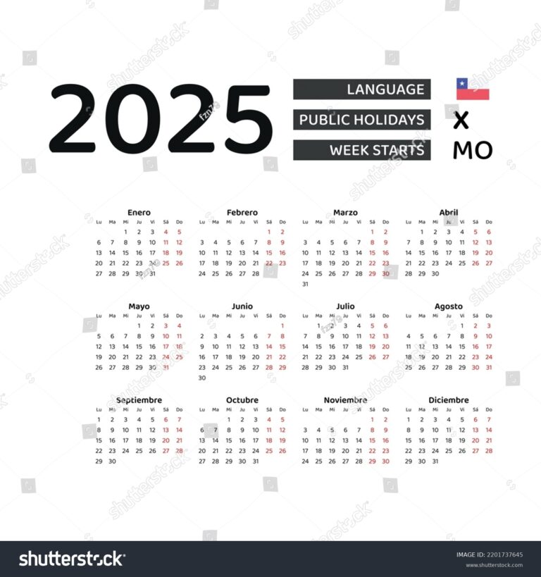 Chile Calendar 2025 Week Starts Monday Stock Vector Royalty Free 2201737645 Shutterstock