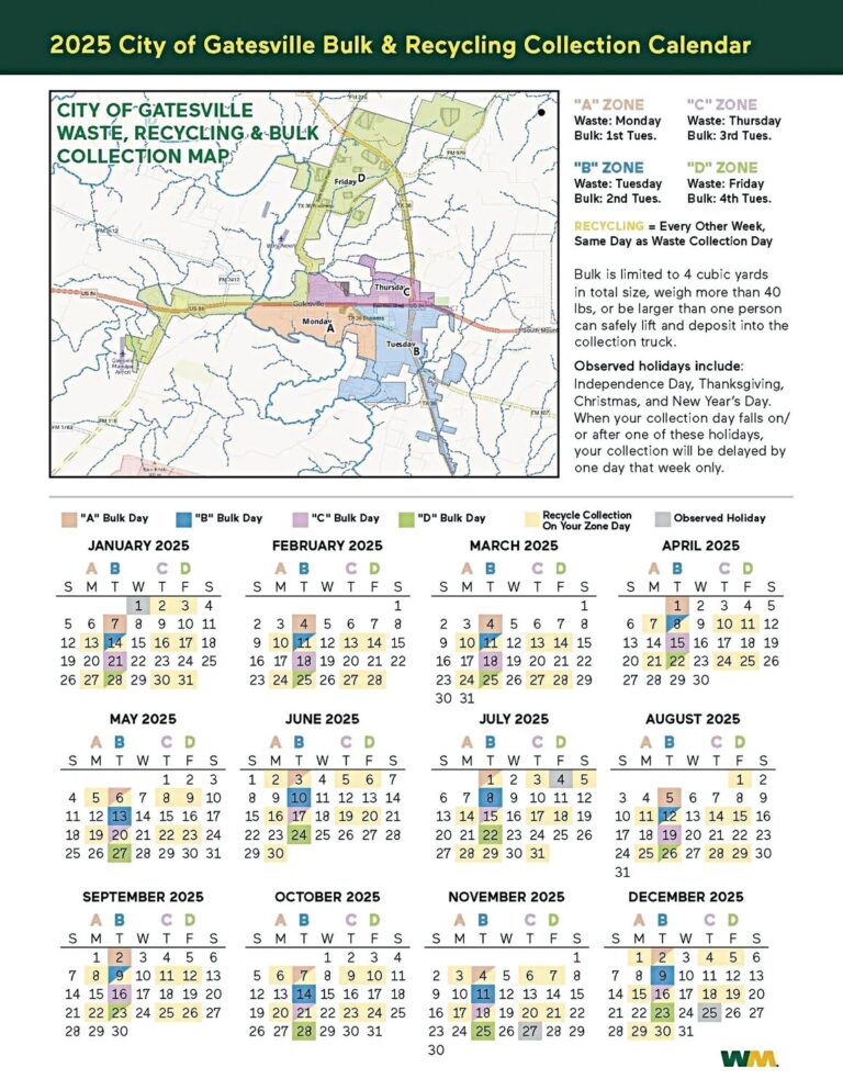 City Releases 2025 Bulk U0026 Recycling Collection Calendar The Gatesville Messenger