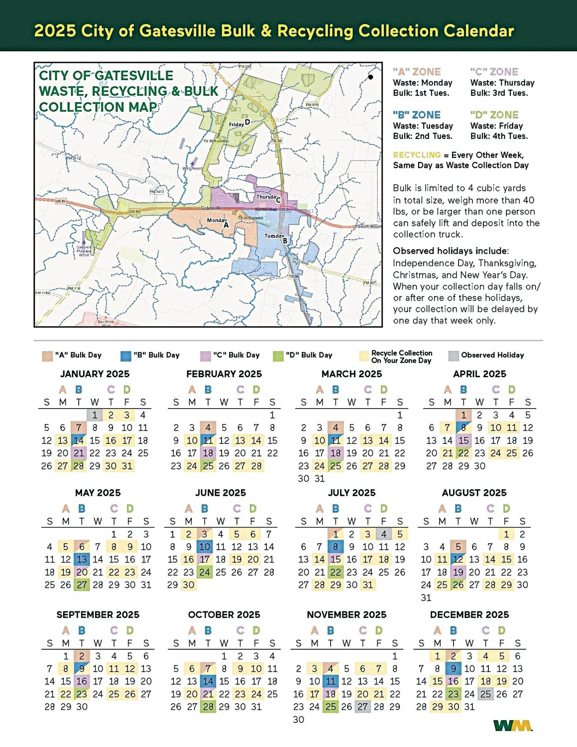 City Releases 2025 Bulk U0026 Recycling Collection Calendar The Gatesville Messenger