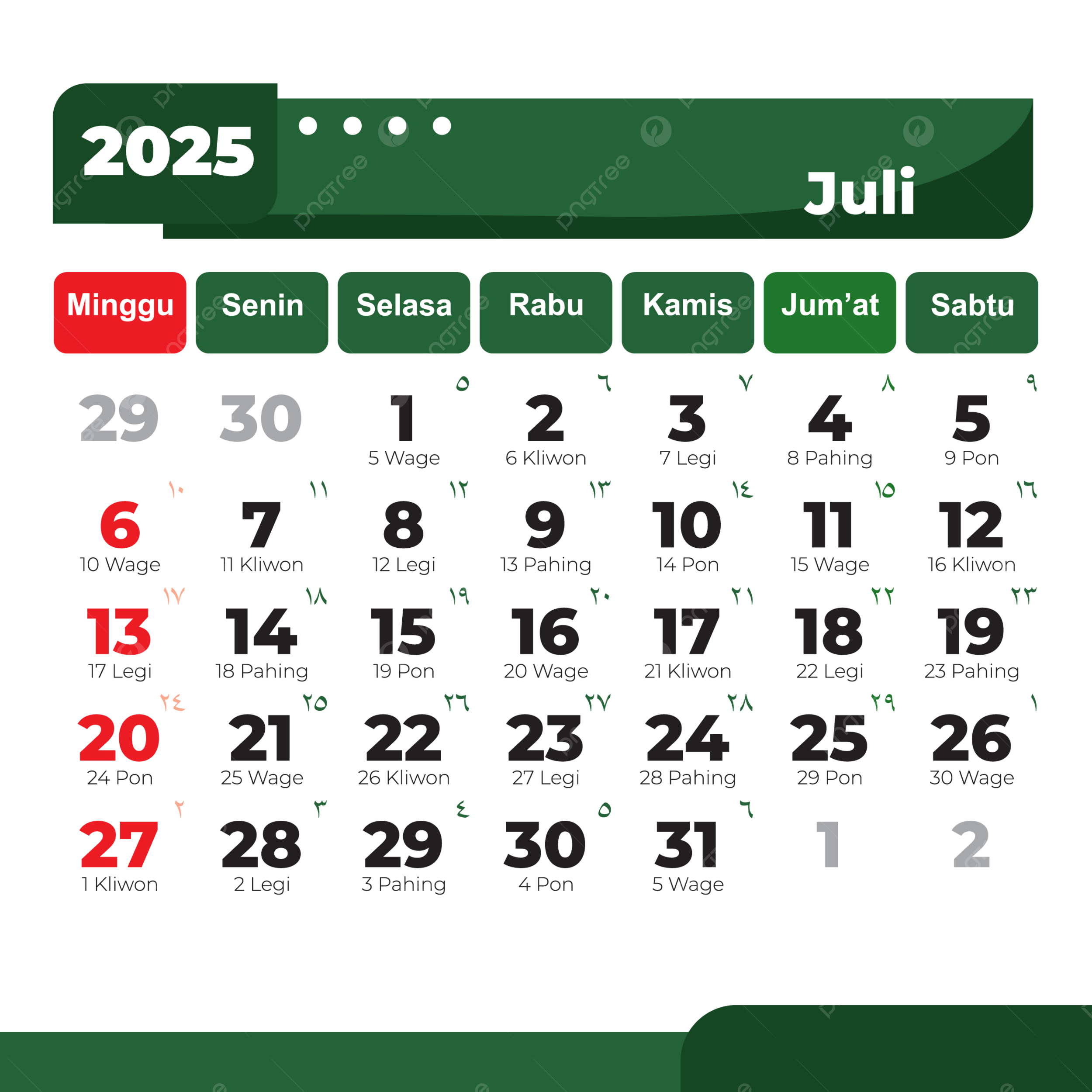 Complete Market Calendar 2025 July Green Vector 2025 Calendar Calendar 2025 Vector July Calendar PNG And Vector With Transparent Background For Free Download