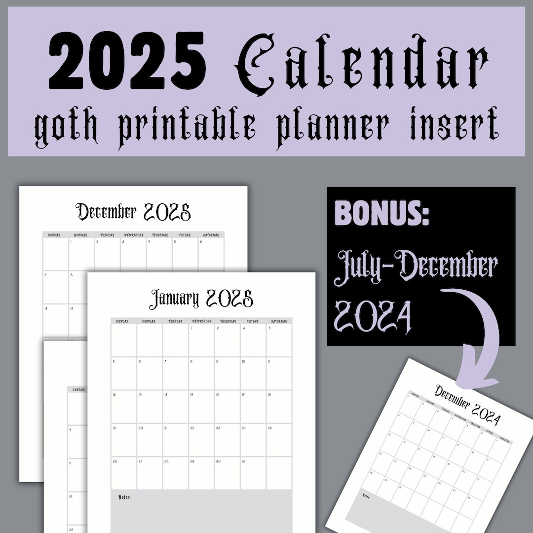 Dark Academia Planner Goth 2025 Calendar Download Goth Planner Page Monthly Calendar Spooky Vertical Printable Calendar Gothic Creepy Etsy