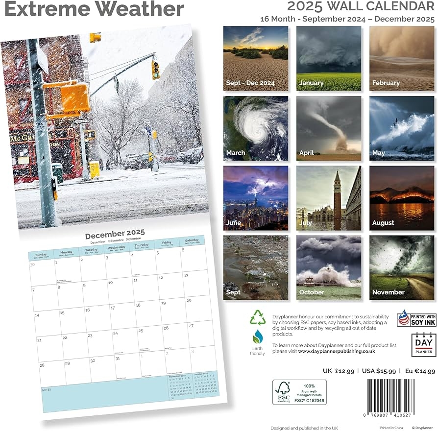 Dayplanner Publishing Extreme Weather Calendar 2025 Large Square Wall Calendar 16 Month Extreme Weather Gift Weather Calendar Amazon co uk Stationery U0026 Office Supplies
