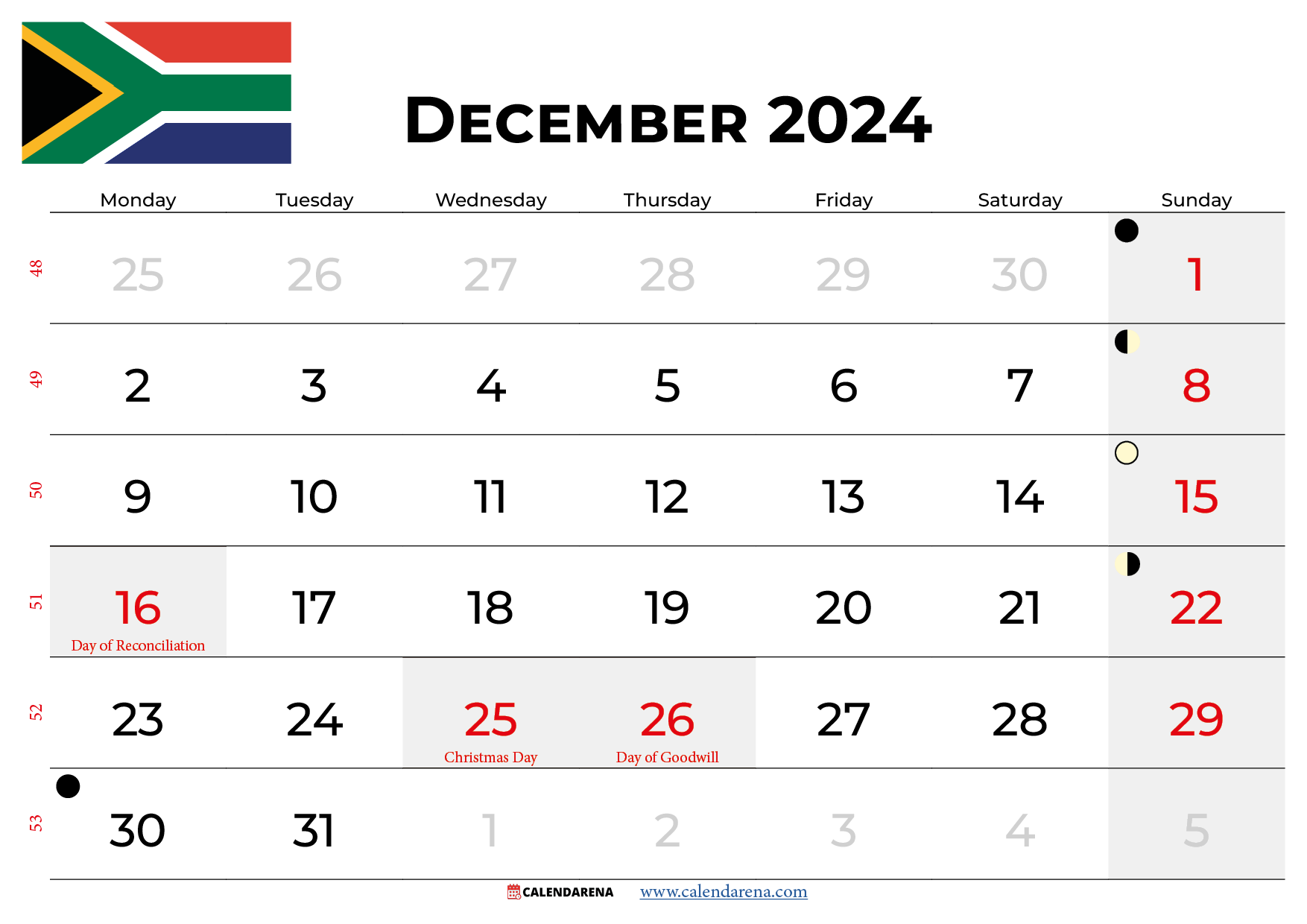December 2024 Calendar South Africa December 2024 Calendar South Africa