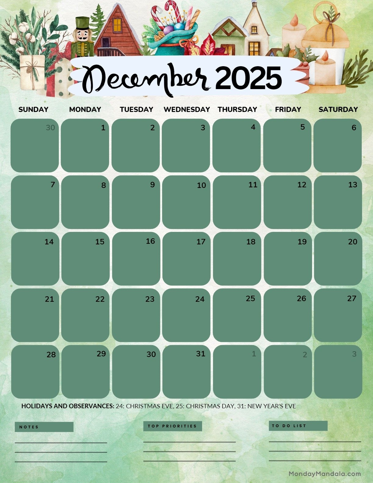 Portrait December 2025 Calendar