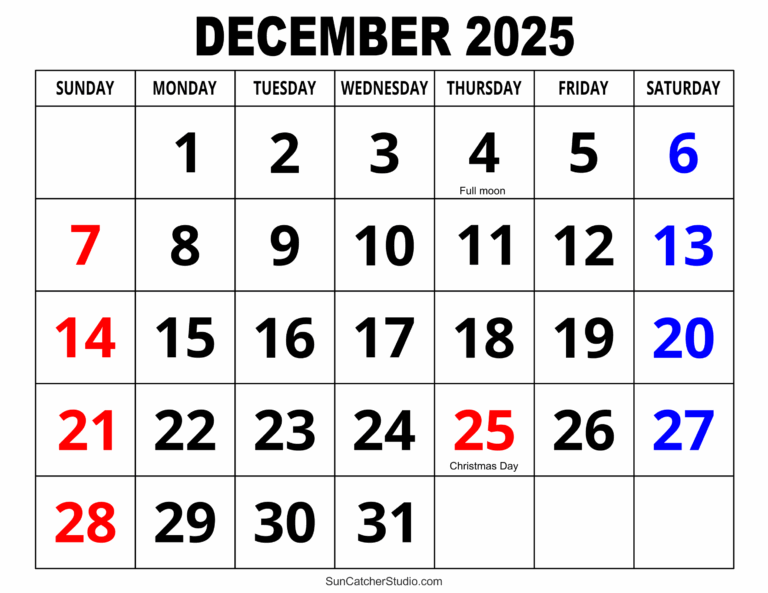 December 2025 Calendar Free Printable Free Printables 