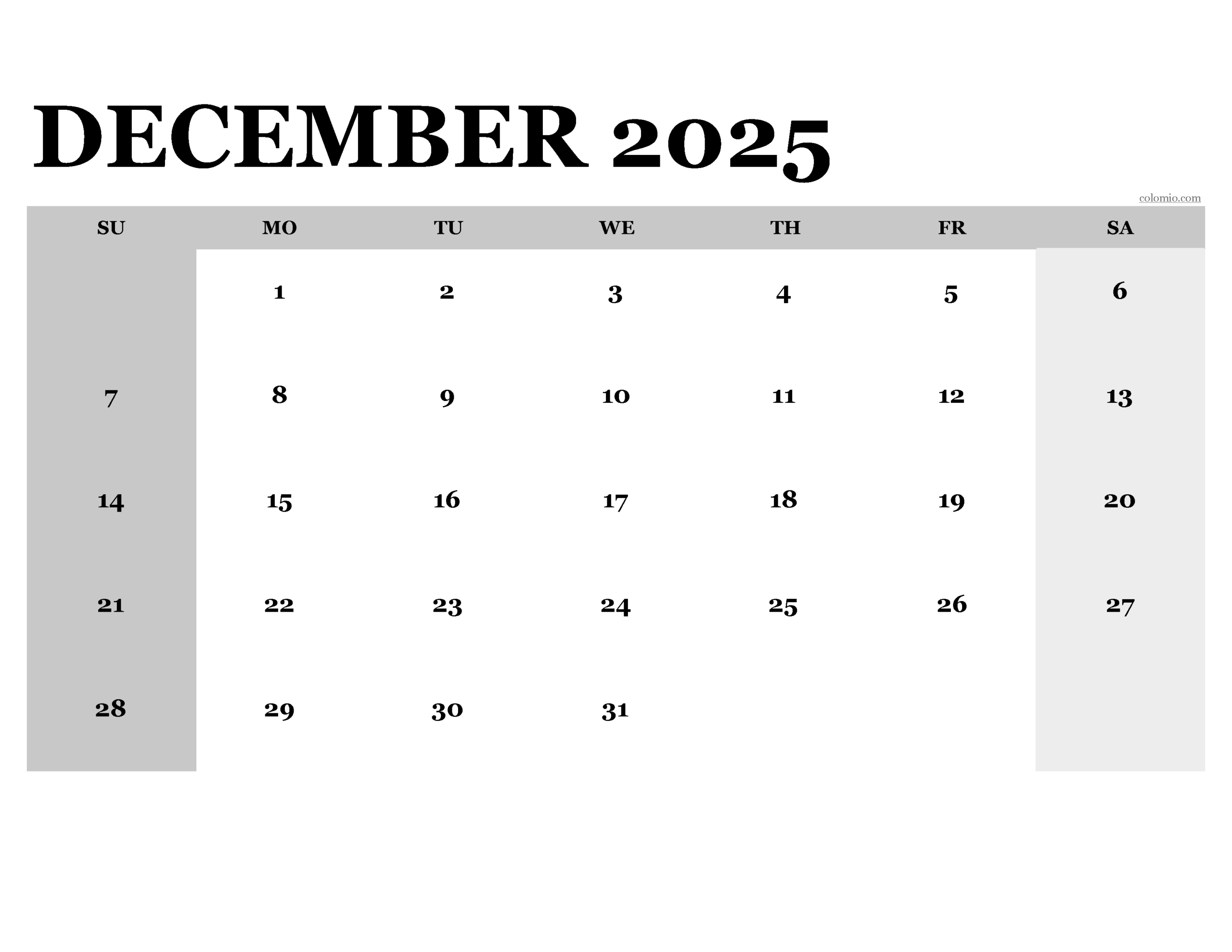 December 2025 Calendar Free Printable PDF XLS And PNG Colomio