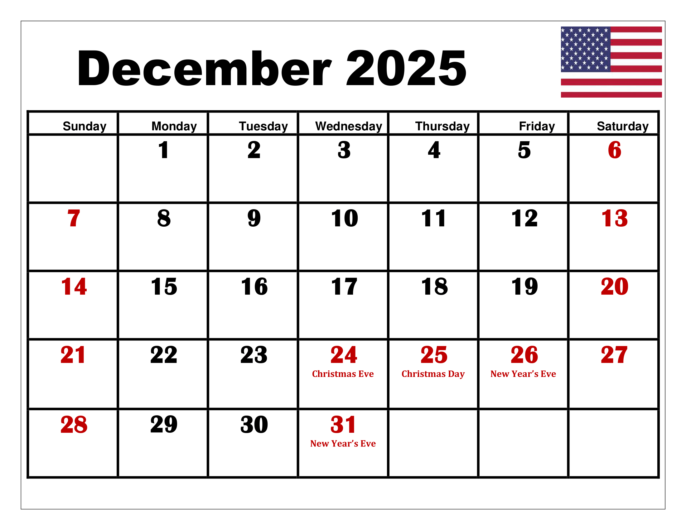 December Important Days 2025 Calendar