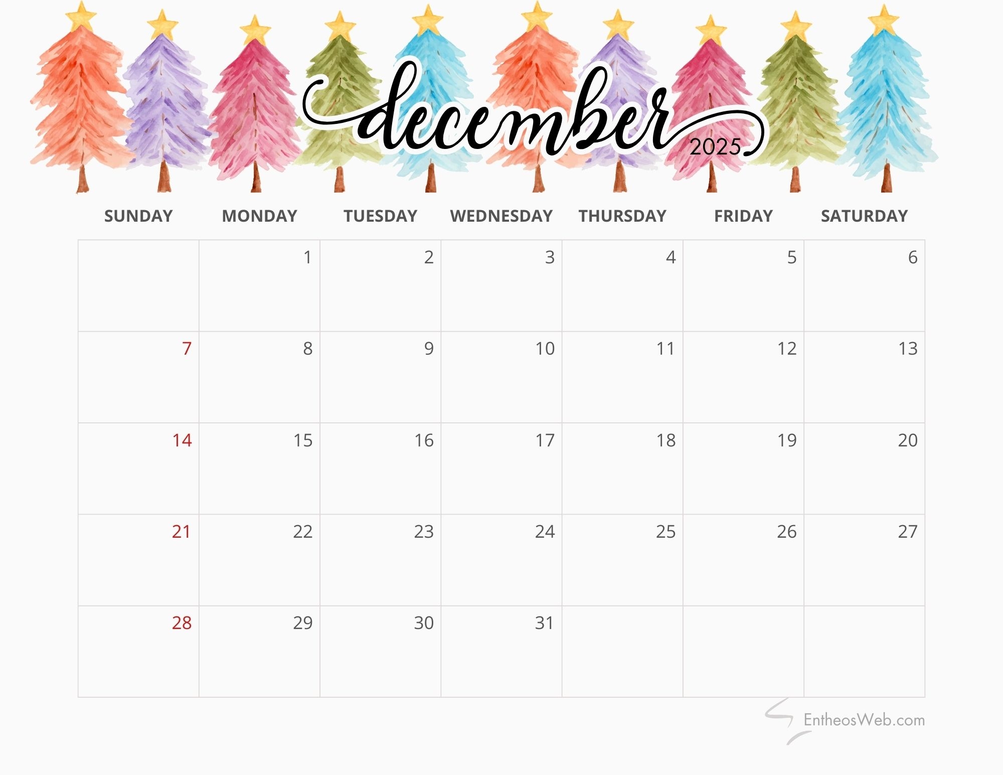 Daily Calendar 2025 December