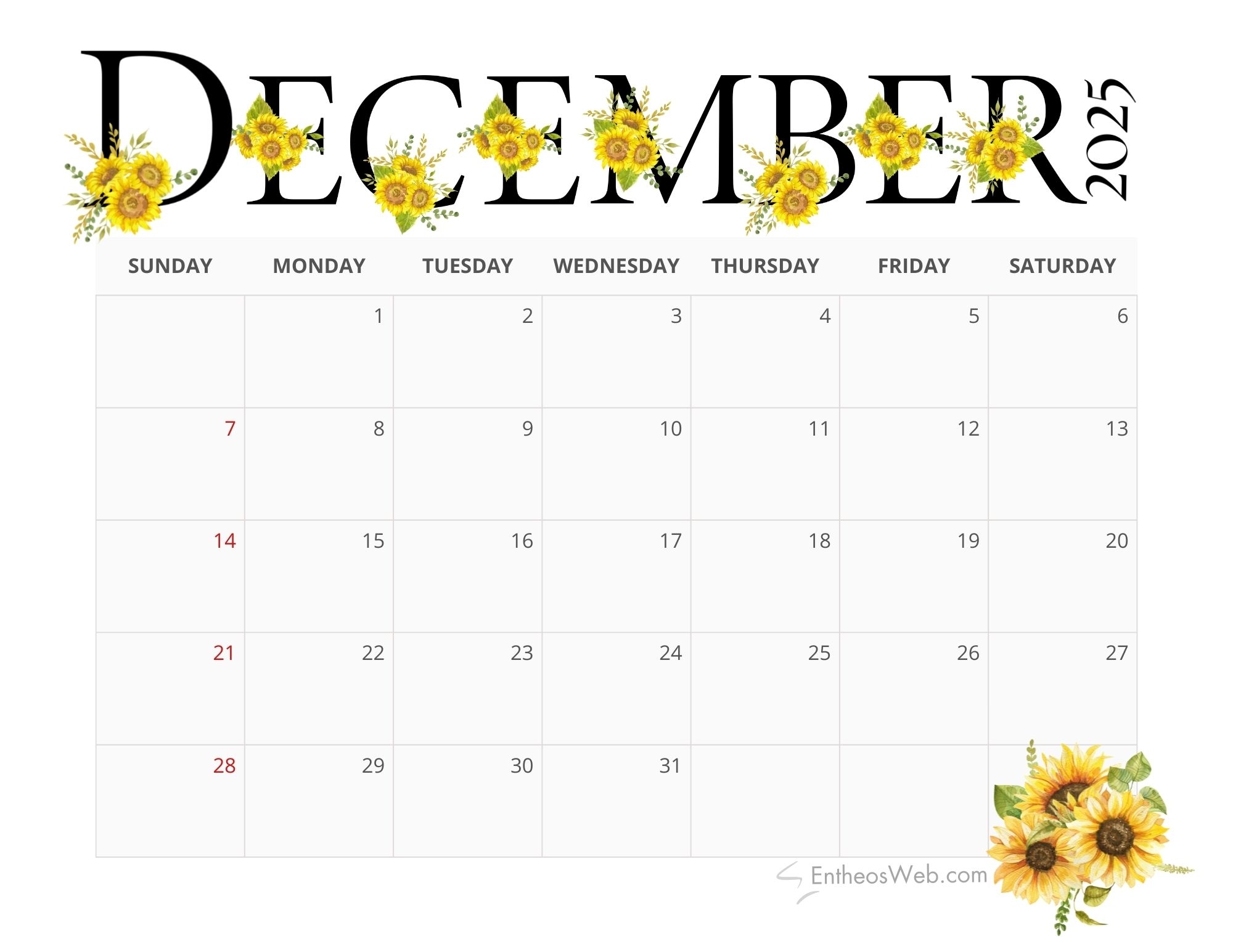 Calendar 2025 12 December