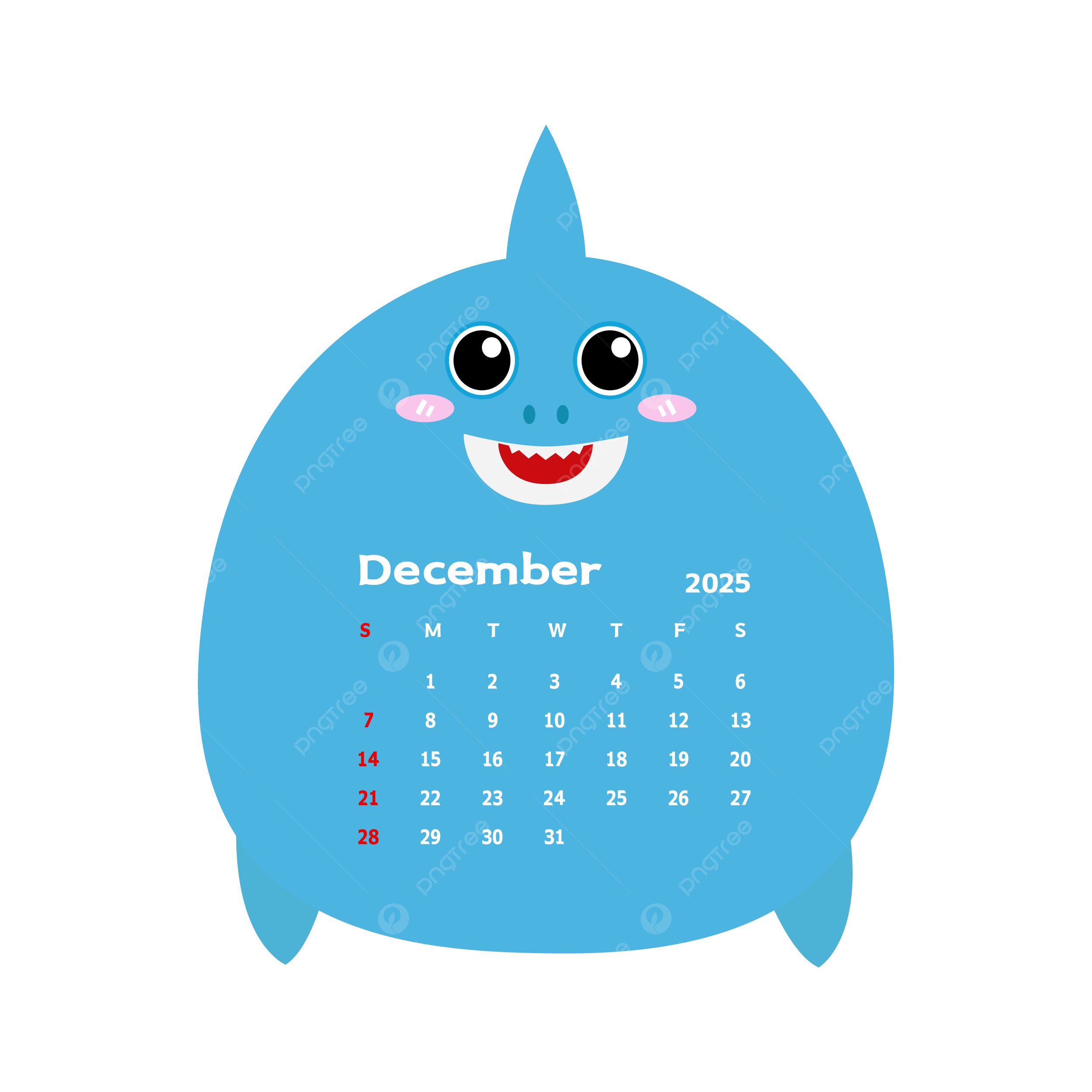 December 2025 Calendar With Cute Shark Cartoon Vector Calendar December 2025 Shark Cartoon PNG And Vector With Transparent Background For Free Download