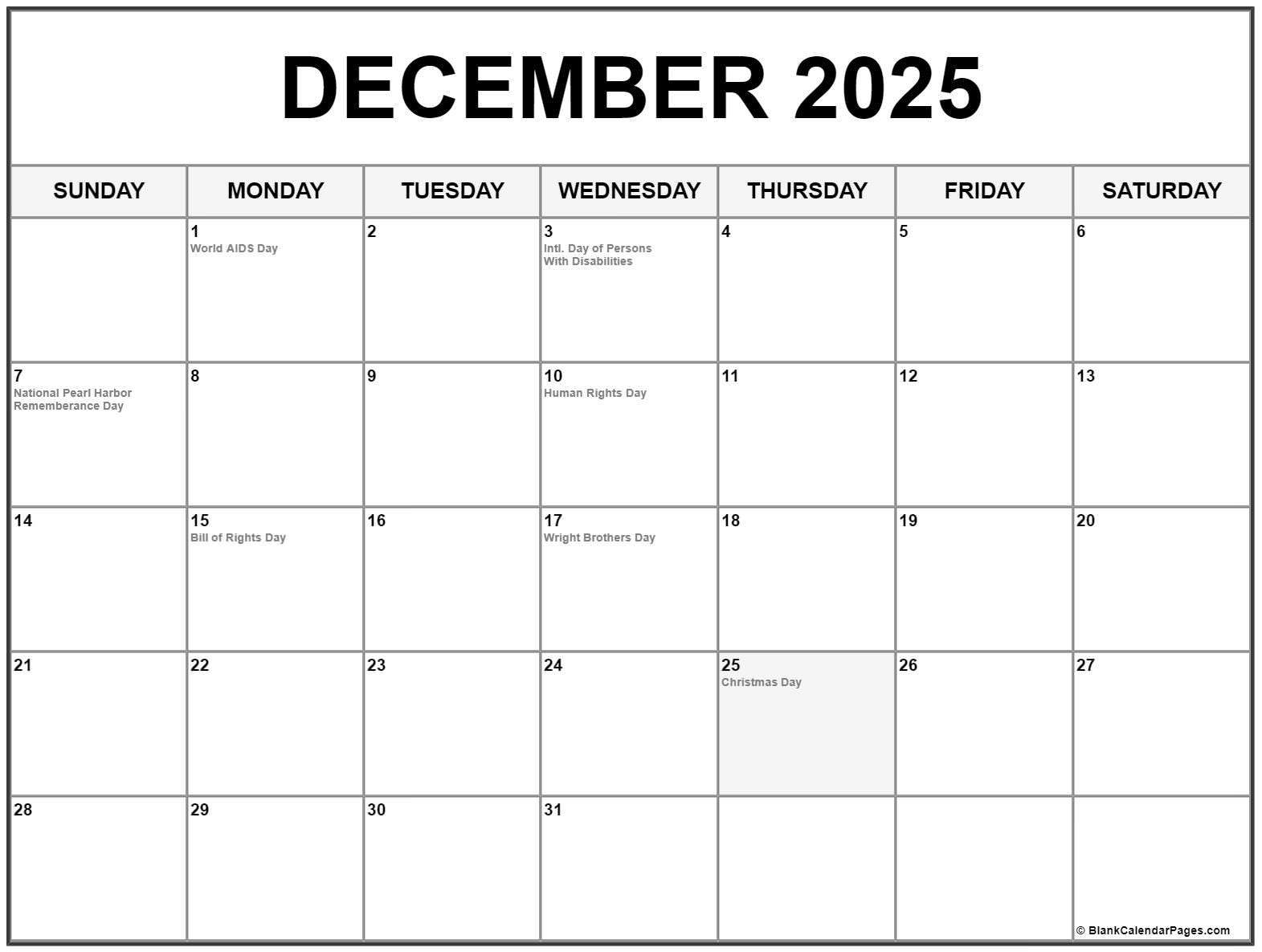 December 2025 Diversity Calendar