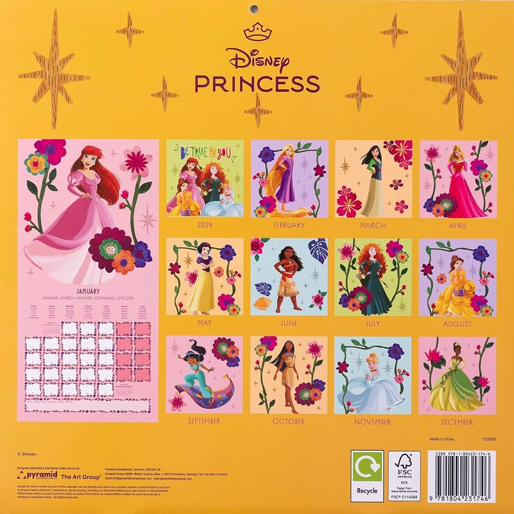 Disney Princess 2025 30X30 Brosch renkalender Book 