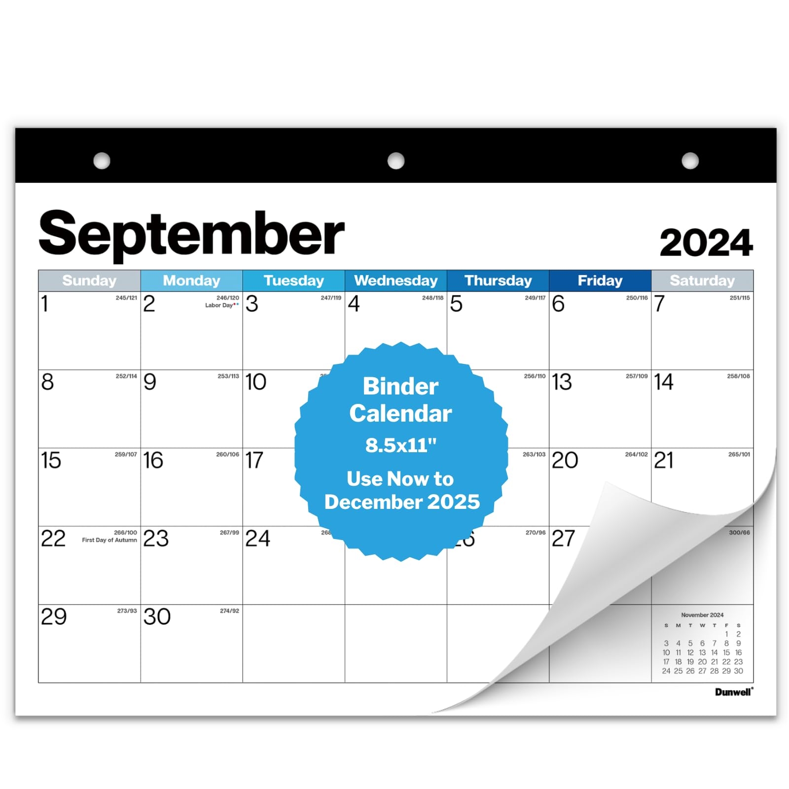 Dunwell 2024 2025 Calendar For 3 Ring Binder 8 5x11 Blue Shades Use Now To December 2025 As Binder Calendar Wall Calendar Or Desk Calendar 3 Hole Punched Fits Standard Notebooks Amazon in Office Products