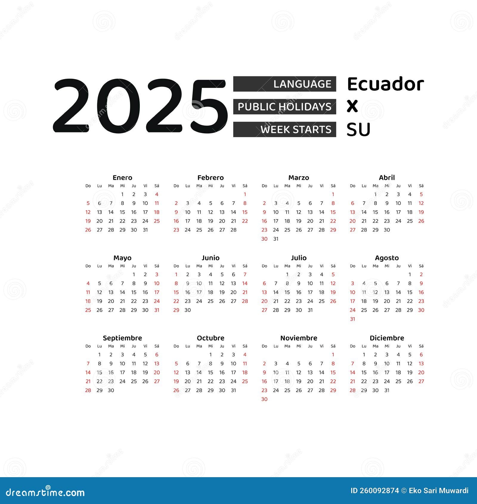 Ecuador August 2025 Calender