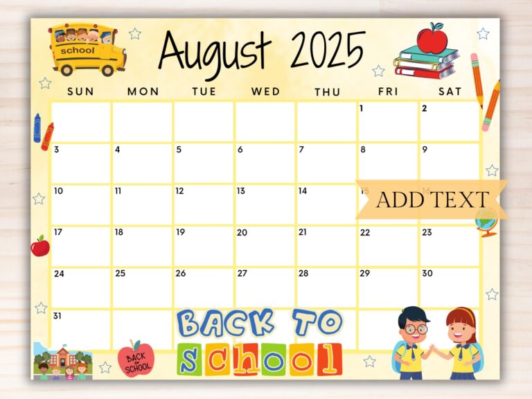 EDITABLE August 2025 Calendar Printable Calendar 2025 Back To 