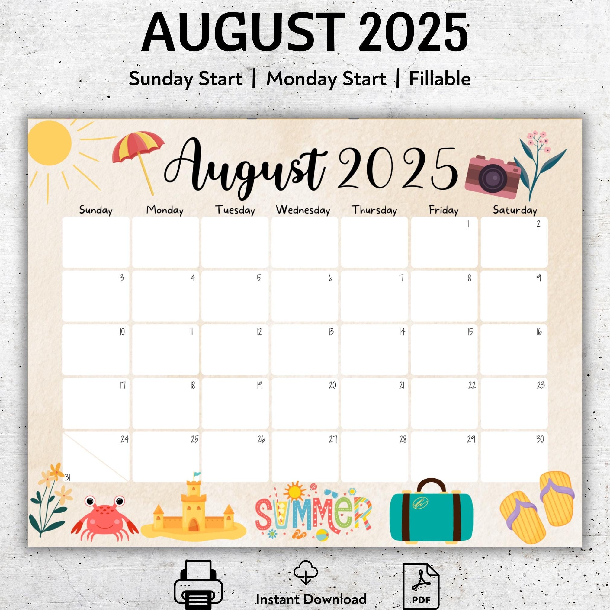 August 2025 Waterproof Calendar