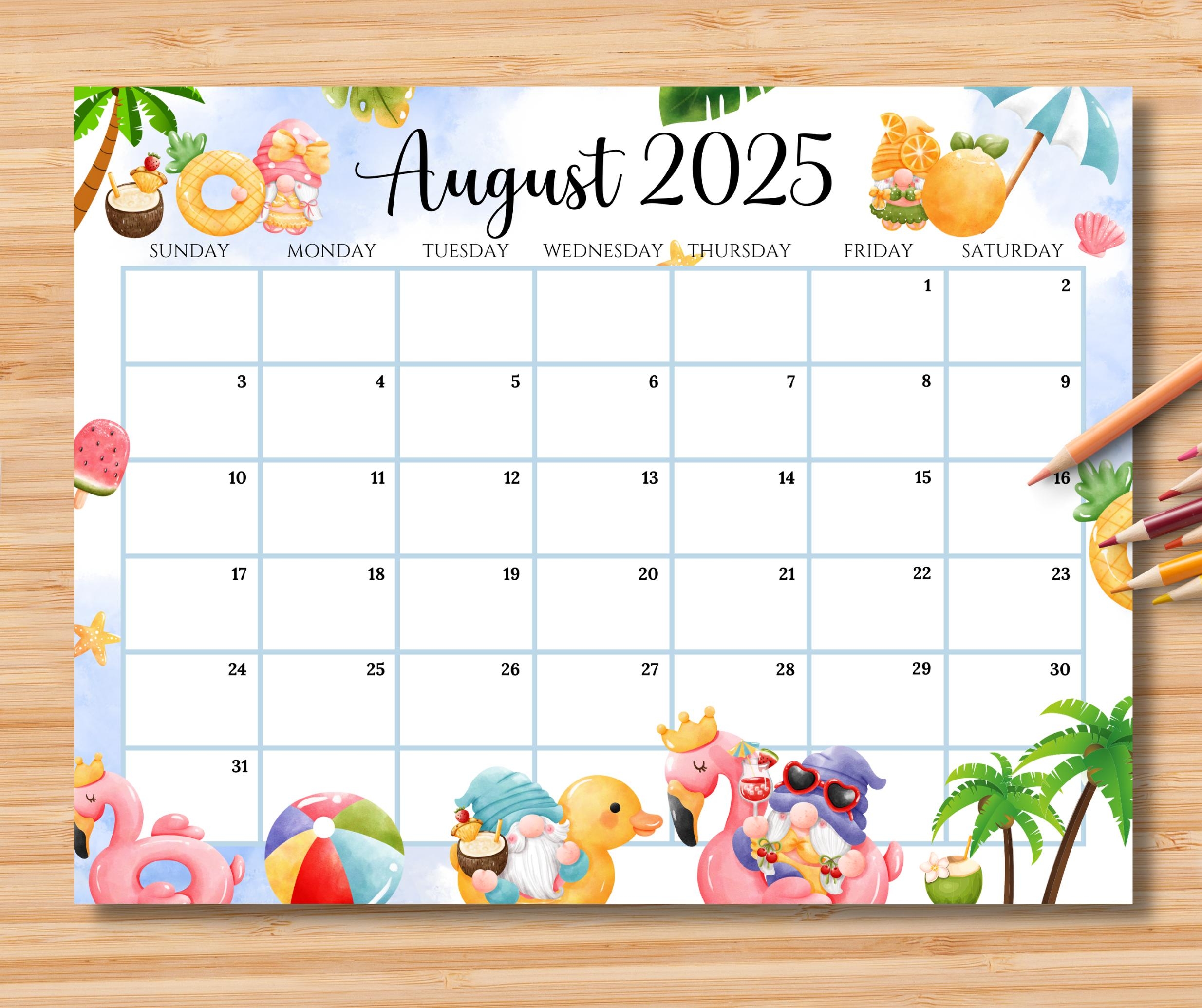 EDITABLE August 2025 Calendar Relaxing Summer At The Beach With EDITABLE August 2025 Calendar Relaxing Summer At The Beach With